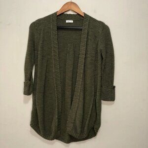 Westport Cuffed Sleeve Open Front Knit Olive Cardigan